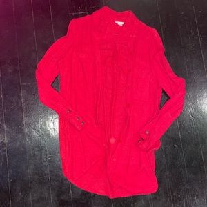 Long red button down